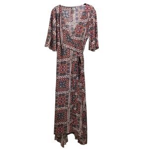 Earthbound Trading Co. Womens Paisley Boho Maxi Wrap Dress M Maximalist Vacation